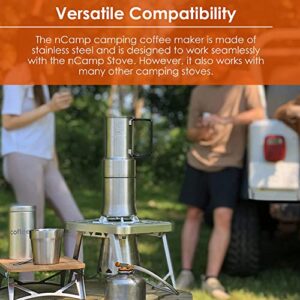 nCamp - Café, Portable Coffee Maker, Portable Espresso Machine, Compact Camping Coffee Maker, Stainless Steel Travel Coffee Maker with Camping Coffee Cup, Reusable, 12 oz