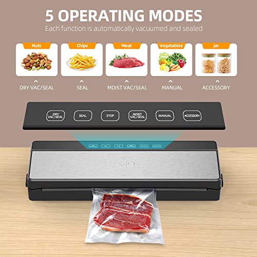 Vacuum Sealer Machine for Food Saver, Full Automatic Food Sealer With Built-in Cutter &Vacuum Sealers Bags, Food Preservation Dry/Moist/External Vacuum System Modes for All Saving Needs Starter Kit