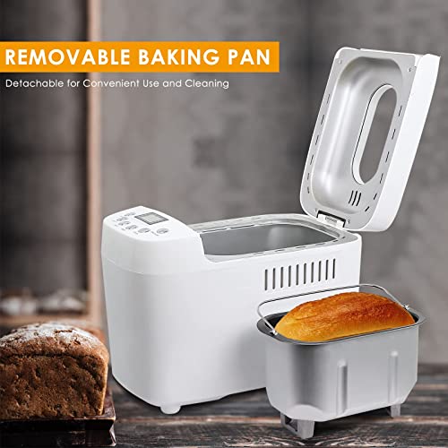 Patioer 3.3LB Bread Maker Machine Automatic Bread Machine with Dual Kneading Paddles 15-in-1 Breadmaker Dough Maker with Gluten Free Setting, 3 Loaf Sizes 3 Crust Colors, Nonstick Baking Pan, LCD Display, 15 Hours Delay Timer, White