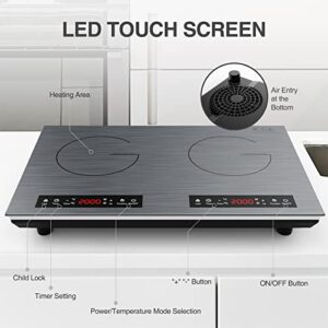 VBGK Double Induction Cooktop, 4000W Portable Induction Cooktop with induction burner,with LCD Touch Screen 9 Levels Settings with Child Safety Lock & Timer 110V 2 burner induction cooktop