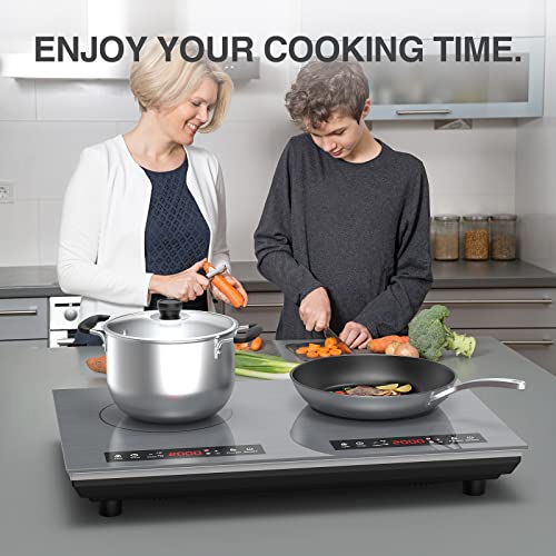 VBGK Double Induction Cooktop, 4000W Portable Induction Cooktop with induction burner,with LCD Touch Screen 9 Levels Settings with Child Safety Lock & Timer 110V 2 burner induction cooktop