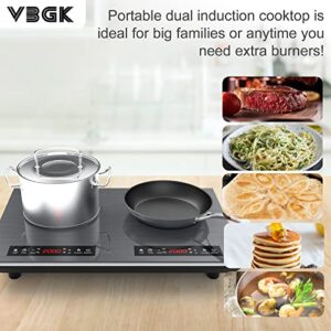 VBGK Double Induction Cooktop, 4000W Portable Induction Cooktop with induction burner,with LCD Touch Screen 9 Levels Settings with Child Safety Lock & Timer 110V 2 burner induction cooktop