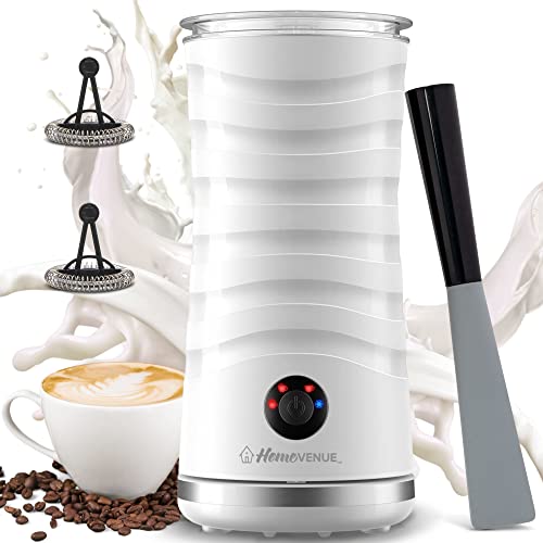 Home Venue Milk Frother, 4-in-1 Electric Milk Steamer and Warmer, Hot & Cold Foam Maker for Latte, Cappuccino, Macchiato, Non-Slip Design with Auto Shut-Off, Silence, Two Whisks, Spatula