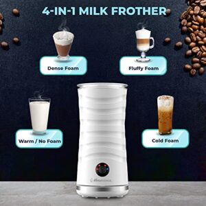 Home Venue Milk Frother, 4-in-1 Electric Milk Steamer and Warmer, Hot & Cold Foam Maker for Latte, Cappuccino, Macchiato, Non-Slip Design with Auto Shut-Off, Silence, Two Whisks, Spatula