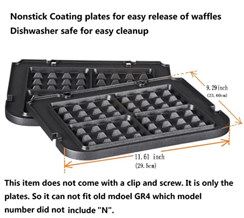 RAFBAR Waffle Plates for Cuisinart Griddler GR-4N,GR-5B P1,GR6S and GRID-8N Series, 2 Nonstick Coating Plates for 4 Slices Belgian Waffles