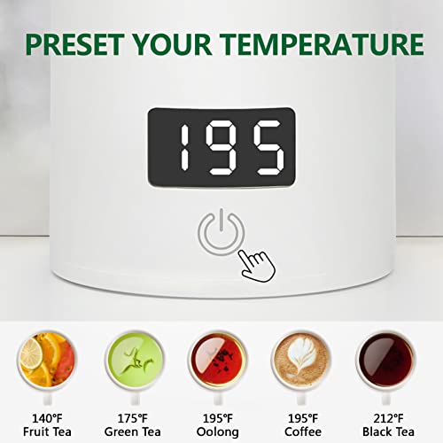 Portable Electric Kettle Small Mini Coffee Tea Kettle, Personal Fast Water Boiler with 4 Variable Presets Temperature, 304 Stainless Steel with Auto Shut-Off & Boil Dry Protection, BPA Free (White)