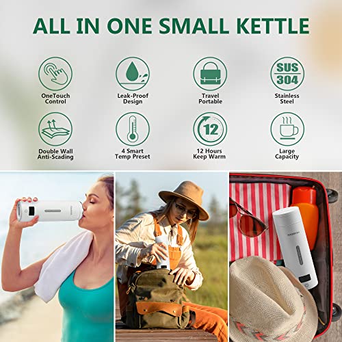 Portable Electric Kettle Small Mini Coffee Tea Kettle, Personal Fast Water Boiler with 4 Variable Presets Temperature, 304 Stainless Steel with Auto Shut-Off & Boil Dry Protection, BPA Free (White)