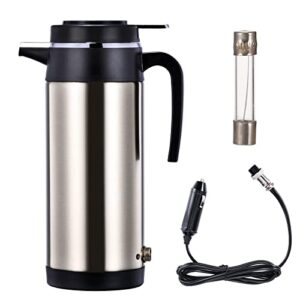 car electric kettle 12v hot water bottle 1200ml portable car kettle boiler with led indicator light metal travel thermoses heating bottle for water tea coffee milk (40oz, 12v car)