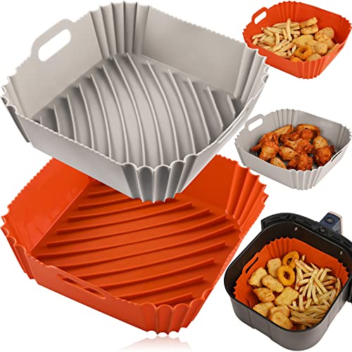 Actvty Silicone Liners Square 2 Pcs Air Fryer Silicone Basket, 8.5 Inches Non-stick Food-grade Silicone Baking Tray Reusable Air Fryer Inserts for 4 to 7 QT Air fryer Basket