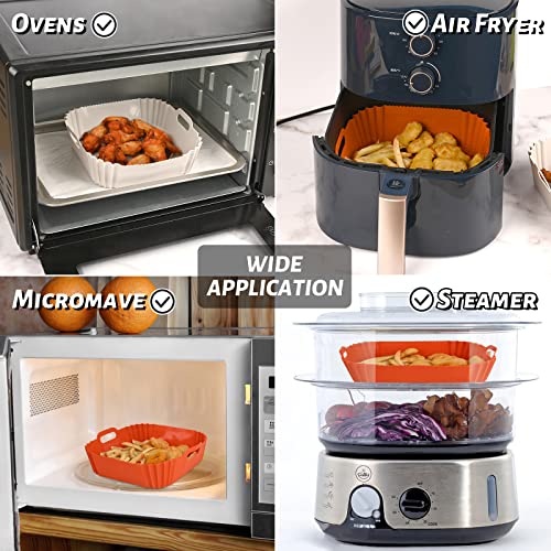 Actvty Silicone Liners Square 2 Pcs Air Fryer Silicone Basket, 8.5 Inches Non-stick Food-grade Silicone Baking Tray Reusable Air Fryer Inserts for 4 to 7 QT Air fryer Basket