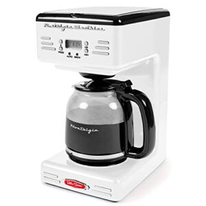 nostalgia retro 12-cup programmable coffee maker with led display, automatic shut-off & keep warm, pause-and-serve function, white