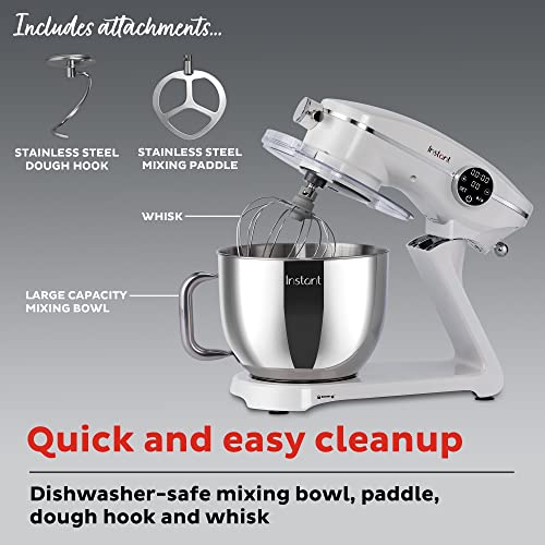 Instant Stand Mixer Pro,10-Speed Tilt-Head Electric Mixer with Digital Interface,7.4-Qt Stainless Steel Bowl,From the Makers of Instant Pot,600W,Lightweight, Whisk, Dough Hook and Mixing Paddle, Pearl