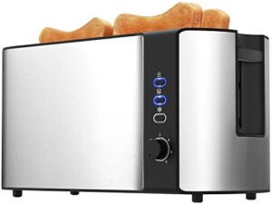 toaster 4 slice, 10” long slot toaster 2 slice, extra-wide stainless steel toasters, 4 slice toaster, warming rack & 6 shade settings, defrost/reheat/cancel, toaster for croissants bread(silver)