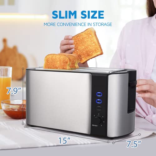 Toaster 4 Slice, 10'' Long Slot Toaster 2 Slice, Extra-Wide Stainless Steel Toasters, 4 Slice Toaster, Warming Rack & 6 Shade Settings, Defrost/Reheat/Cancel, Toaster for Croissants Bread(Silver)