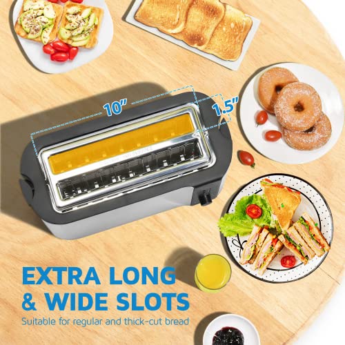 Toaster 4 Slice, 10'' Long Slot Toaster 2 Slice, Extra-Wide Stainless Steel Toasters, 4 Slice Toaster, Warming Rack & 6 Shade Settings, Defrost/Reheat/Cancel, Toaster for Croissants Bread(Silver)