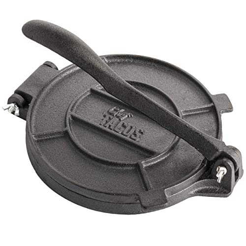 Chef Tacos Authentic Cast Iron Tortilla Press, 8-Inch, Roti Maker Pre-seasoned Corn or Flour Tortilla Maker, Pataconera, Roti Dough