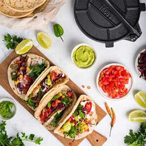 Chef Tacos Authentic Cast Iron Tortilla Press, 8-Inch, Roti Maker Pre-seasoned Corn or Flour Tortilla Maker, Pataconera, Roti Dough