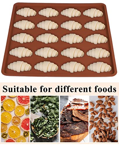 TWOWYHI 4 PCS 14x14 inch Silicone Dehydrator Mats with Edge Square Silicone Sheets Non-stick Silicone Fruit Trays Reusable Fruit Leather Trays for Dehydrator High Temperature Resistance Roll Up Trays for Fruits Meat Vegetables Herbs