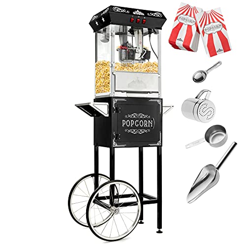 Olde Midway Vintage Style Popcorn Machine Maker Popper with Cart and 10-Ounce Kettle - Black