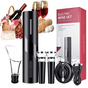 electric wine opener set ,wine bottle opener gifts for home kitchen,wine gifts for wine lovers, 5 in 1 automatic wine bottle opener with foil cutter vacuum stoppers pourer