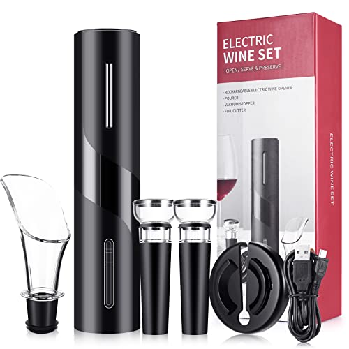 Electric Wine Opener Set ,Wine Bottle Opener Gifts for Home Kitchen,Wine Gifts for Wine Lovers, 5 in 1 Automatic Wine Bottle Opener with Foil Cutter Vacuum Stoppers Pourer