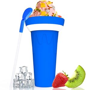 latibell slushie maker cup – slushie cup maker squeeze cool stuff double layer silicone slush cup 16.9 ounce summer cooling cup with straw and spoon blue