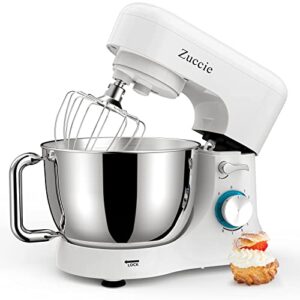 stand mixer, zuccie 4.5l mixers kitchen electric stand mixer, 380w motor power food mixer, 8+p-speed dough mixer with dough hook, wire whip & beater, white