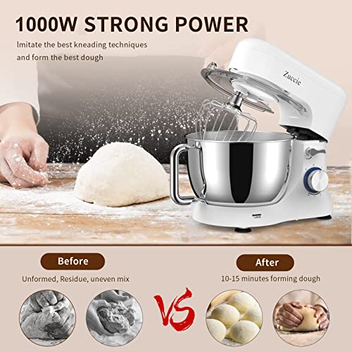 Stand Mixer, Zuccie 4.5L Mixers Kitchen Electric Stand Mixer, 380W Motor Power Food Mixer, 8+P-Speed Dough Mixer with Dough Hook, Wire Whip & Beater, White