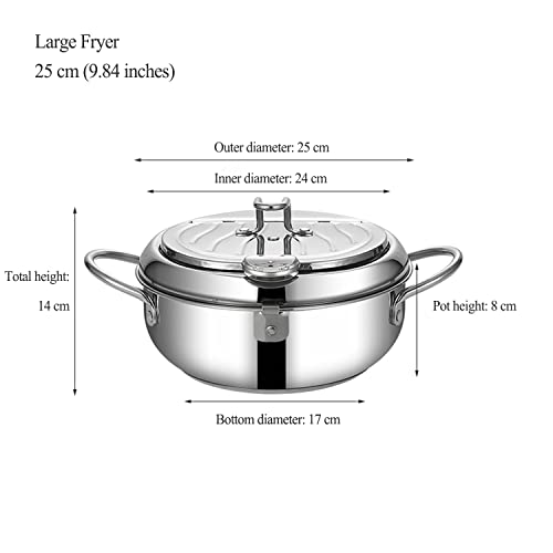 Deep Fryer Pot, 304 Stainless Steel Japanese Deep Fryer with Lid And Oil Drip Drainer Rack for French Fries Chicken Wings shrimp, 3.4L