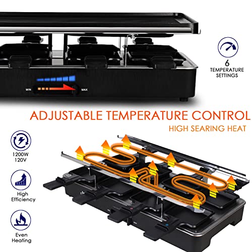 Artestia Raclette Table Grill,1200W raclette grill,Korean BBQ Grill Electric Indoor 2 in 1 Korean Bbq Grill,Cheese Raclette with Grill Stone and Non-Stick Reversible Alumin