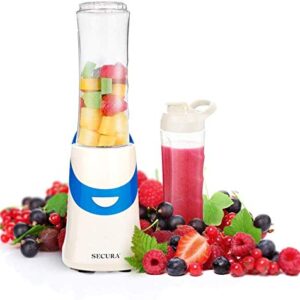 Secura 300W Personal Blender for Shakes and Smoothies | Stainless Blade | 2 (20 oz) Single Serving Bottles with Travel Lids