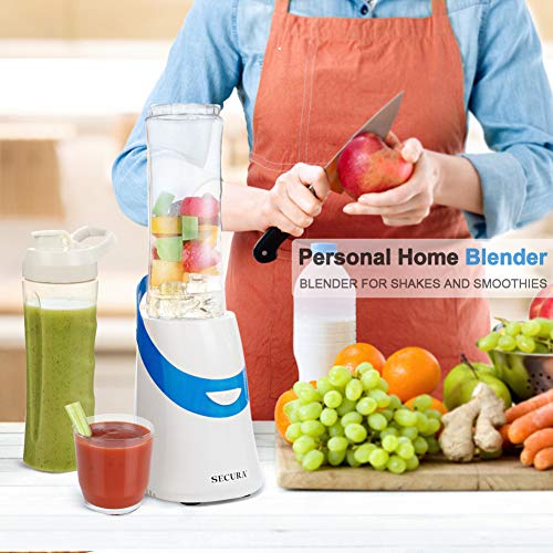 Secura 300W Personal Blender for Shakes and Smoothies | Stainless Blade | 2 (20 oz) Single Serving Bottles with Travel Lids