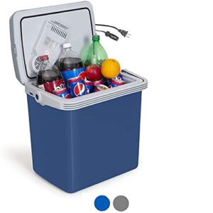 K-Box Electric Cooler and Warmer for Car and Home - 34 Quart (32 Liter) - Dual 110V AC House and 12V DC Vehicle Plugs (Blue)