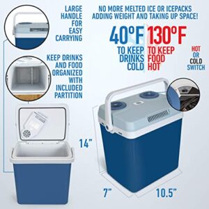 K-Box Electric Cooler and Warmer for Car and Home - 34 Quart (32 Liter) - Dual 110V AC House and 12V DC Vehicle Plugs (Blue)