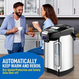 NutriChef Digital Water Boiler and Warmer - 5L/5.28 Qt Stainless Electric Hot Water Dispenser w/LCD Display, Rotating Base, Keep Warm, Auto Shut Off, Safety Lock, Instant Heating for Coffee & Tea