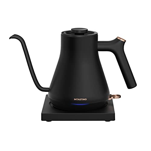 Electric Kettle, INTASTING Professional Electric Gooseneck Kettles, 0.65mm Ultra-Slim Spout, Precise Water Flow Control, 304 Stainless Steel Inner, 0.8L, Auto Shut-Off, Boil Dry Protection, Black