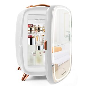 KFO Portable Mirrored Beauty Fridge With LED Lighting,6 Liter Portable Mini Fridge for Makeup, 4 Liter/6 Can 3 LED Mirror Light Mode,for Makeup Storag