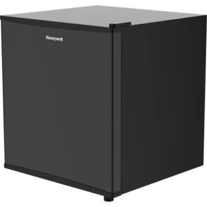 Honeywell Compact Refrigerator 1.6 Cu Ft Mini Fridge with Freezer, Single Door, Low noise, for Bedroom, Office, Dorm with Adjustable Temperature Settings, Black