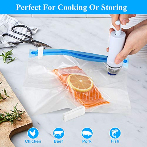 ZEROLISM Sous Vide Bags 50 Vacuum Sealer Reusable BPA Free Food Bags 4 Sizes Vacuum Zipper Bags 4 sealing clips 5 sous vide bag clips Joule Cookers Anova Food Storage Preservation