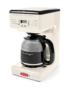 nostalgia retro 12-cup programmable coffee maker with led display, automatic shut-off & keep warm, pause-and-serve function, cream