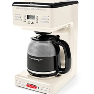 Nostalgia Retro 12-Cup Programmable Coffee Maker With LED Display, Automatic Shut-Off & Keep Warm, Pause-And-Serve Function, Cream