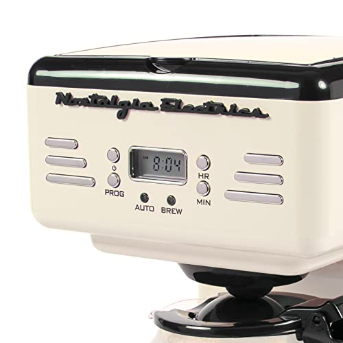 Nostalgia Retro 12-Cup Programmable Coffee Maker With LED Display, Automatic Shut-Off & Keep Warm, Pause-And-Serve Function, Cream