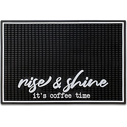 New Mungo Coffee Bar Mat - Coffee Bar Accessories for Coffee Station, Coffee Accessories, Coffee Bar Decor, Coffee Decor - Rise & Shine It's Coffee Time Coffee Mat - Rubber Bar Mats - 18”x12”