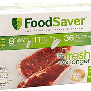 FoodSaver B005SIQKR6 Special Value Vacuum Seal Combo Pack 1-8" 4-11" Rolls 36 Pre-Cut Bags, 1Pack, Clear