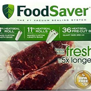 FoodSaver B005SIQKR6 Special Value Vacuum Seal Combo Pack 1-8" 4-11" Rolls 36 Pre-Cut Bags, 1Pack, Clear