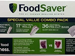 FoodSaver B005SIQKR6 Special Value Vacuum Seal Combo Pack 1-8" 4-11" Rolls 36 Pre-Cut Bags, 1Pack, Clear