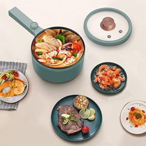 Hytric Electric Hot Pot, 1.5L Portable Nonstick Frying Pan for Sauté, Multifunction Electric Skillet for Stir Fry, Roast, Ramen Cooker with Dual Power Control for Dorm, Electric Saucepan, Green