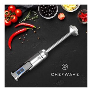 ChefWave Intermix Immersion Blender Handheld, 500W 5-in-1 Multi-Purpose Hand Blender, 9-Speed Stick Blender, 20oz Beaker, 20oz Chopper, Egg Whisk, 6.3in & 8.5in Immersion Wands, Black