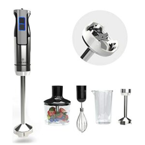 ChefWave Intermix Immersion Blender Handheld, 500W 5-in-1 Multi-Purpose Hand Blender, 9-Speed Stick Blender, 20oz Beaker, 20oz Chopper, Egg Whisk, 6.3in & 8.5in Immersion Wands, Black