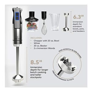 ChefWave Intermix Immersion Blender Handheld, 500W 5-in-1 Multi-Purpose Hand Blender, 9-Speed Stick Blender, 20oz Beaker, 20oz Chopper, Egg Whisk, 6.3in & 8.5in Immersion Wands, Black